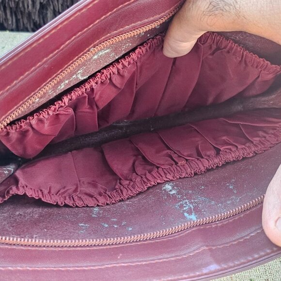 Must De Cartier Paris Women Burgundy Bordeaux Leather Clutch Bag Purse Authentic